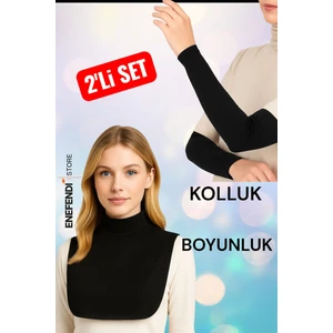 NF ND ENEFENDİ Boyunluk Kolluk Ikili Set Siyah Hijab Tesettür