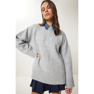 Yumuşak Dokulu Oversize Triko Kazak LPF0063 Gri
