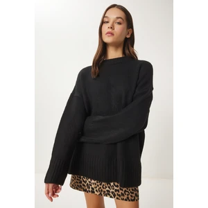 Yumuşak Dokulu Oversize Triko Kazak LPF0063 Siyah