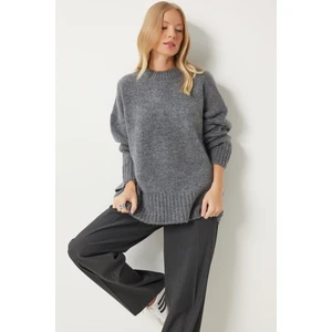 Yumuşak Dokulu Oversize Triko Kazak LPF0063 Antrasit