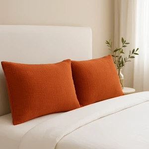 Hb&victory 4 Katlı Müslin Kiremit Renk 50X70 Cm. %100 Pamuklu 2 Adet Yastık Kılıfı