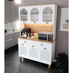 3 Kapaklı Kahve Köşesi – 140 cm Mdf, LED Aydınlatmalı, Çok Amaçlı Mutfak ve Airfryer Dolabı