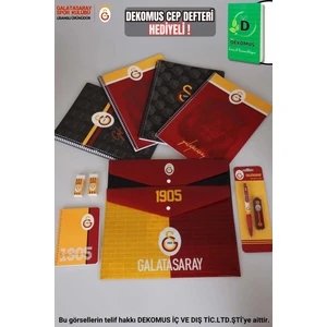 Lisanslı Galatasaray A4 Spırallı 2 Adet Kareli 2 Adet Çizgili Defter silgi Tepeli Kurşun Kalem 16'lı Okul Etiketi 2 Adet Çıtçıt DosyaKalemtraş Seti
