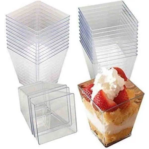Prizma Tatlı Salata Sunum Kabı Kristal Mika Kullan At 200CC Sert Plastik 50  Adet Kap+Kapak+Kaşık