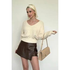 Vanilya V Yaka Yumuşak Dokulu Kadın Kazak MG2499