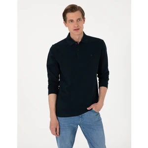 Pierre Cardin Erkek Lacivert Slim Fit Kıvrılmaz Polo Yaka Basic Pike Sweatshirt 50314048-VR033