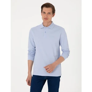 Pierre Cardin Erkek Açık Mavi Slim Fit Kıvrılmaz Polo Yaka Basic Pike Sweatshirt 50314048-VR003