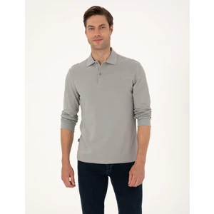 Pierre Cardin Erkek Gri Slim Fit Kıvrılmaz Polo Yaka Basic Pike Sweatshirt 50314048-VR024