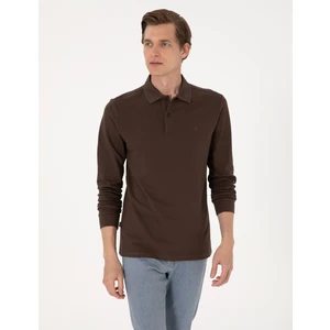 Pierre Cardin Erkek Koyu Kahverengi Slim Fit Kıvrılmaz Polo Yaka Basic Pike Sweatshirt 50314048-VR084