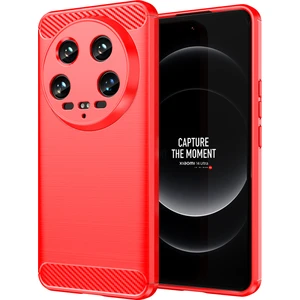 Xiaomi 14 Ultra Için Yumuşak Karbon Fiber Fırçalanmış Tpu Telefon Kılıfı - Kırmızı (Yurt Dışından)
