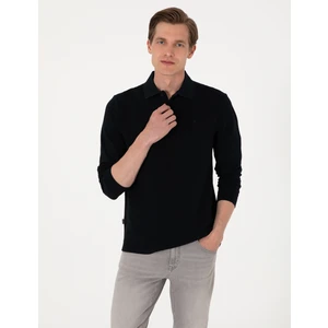 Pierre Cardin Erkek Siyah Slim Fit Kıvrılmaz Polo Yaka Basic Pike Sweatshirt 50314048-VR046
