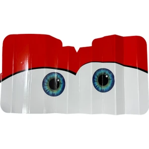 Güneşlik Ön Cam Karton Göz Desenli Kırmızı-Beyaz 70X140 cm Binek Araçlar Için