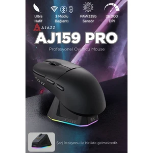 AJ159 Pro Kablosuz (3 Modlu) 8K-26.000DPI Oyuncu Mouse PAW3395 Sensör Rgb Manyetik Şarj Istasyonu