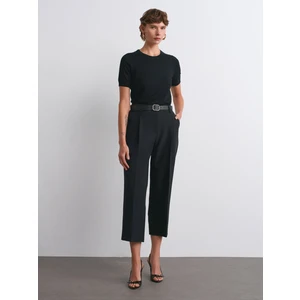 72167 Kemerli Pensli Pantolon-Siyah