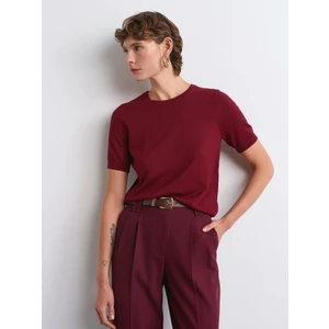 10779 Bisiklet Yaka Kısa Kol Basic Triko Bluz-Bordo