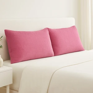 Hb&victory 4 Katlı Müslin Pembe Renk 50X70 Cm. %100 Pamuklu 2 Adet Yastık Kılıfı