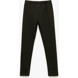 Beli Lastikli Pamuk Karışımlı Simli Uzun Tayt