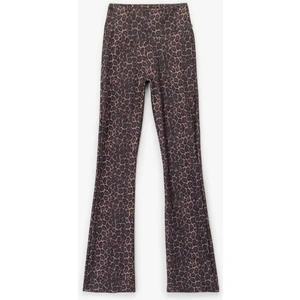 Leopar Desenli Interlok Yüksek Bel Ispanyol Paça Spor Tayt