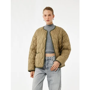 Uzun Kollu Düğmeli Cepli Bisiklet Yaka Su Itici Kapitone Mevsimlik Mont