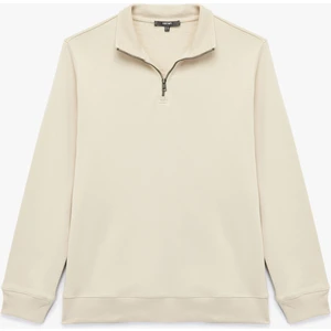 Uzun Kollu Şardonlu Basic Yarım Fermuarlı Sweatshirt