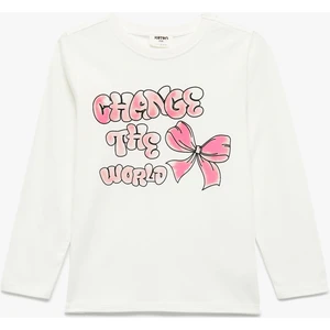 Pamuklu Uzun Kollu Bisiklet Yaka Fiyonk Baskılı Tişört