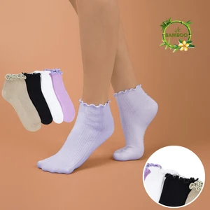 Miss Lana Kadın Bambu Çorap (4 Çift) Renkli Fırfırlı Patik Kadın Çorap