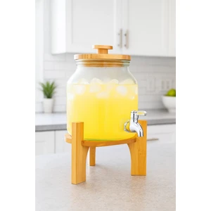 Fuente - Ahşap Kapak ve Bambu Standlı Cam Sebil 1.5l