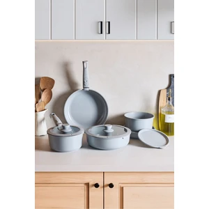 Beta Grey 15 Parça Sakla Pişir Alümiyum Döküm Indüksiyon Taban Seramik Kaplama Tencere Tava Seti