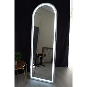 LED Işikli Beyaz Metal Çerçeveli Influencer ve Ayaklı Boy Aynası 180 x 60 cm