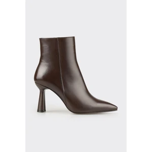 Kahve Deri Kadın Topuklu Bot