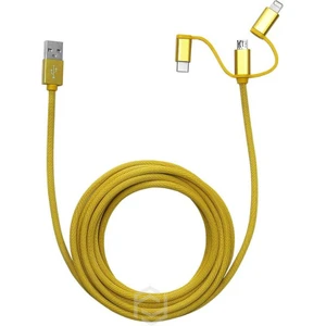 FA-7556UC Örgülü 3mt USB Data - Şarj Kablo (iOS-Android-Type-C) Sarı