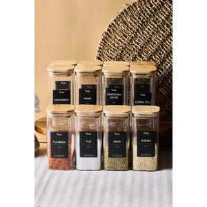 Gildo 12'li Bambu Kapak Borosilikat Cam Baharatlık 400 ml 13X6 cm 30 Adet Etiket Hediyeli