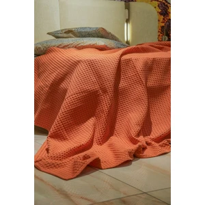 Premium %100 Pamuk Tek Kişilik Yazlık Pike, Yatak Örtüsü, Terletmez Kumaş(Turuncu Renk) (160X240CM)