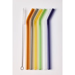 Straw 6'lı Renkli Cam Eğimli Isıya Dayanıklı (Borosilikat) Pipet ve 1 Adet Pipet Temizleme Fırçası