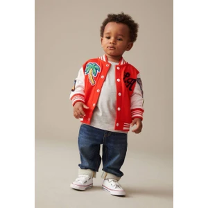 Kolej Tarzı Bomber Ceket – Kırmızı & Beyaz