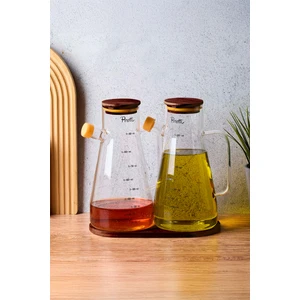 Gael Wood 2'li Akasya Kapaklı ve Standlı Cam Yağdanlık-Sirkelik 900 ml