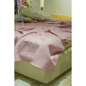 Premium %100 Pamuk Tek Kişilik Yazlık Pike, Yatak Örtüsü, Terletmez Kumaş(Pudra Renk) (160X240CM)