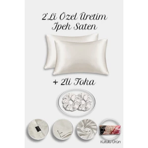 MonoHome İpek Saten Yastık Kılıfı 2 Adet 50x70cm 2 Adet Saten Tokalı Krem