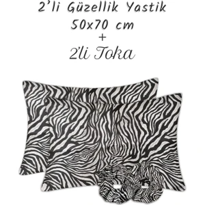 MonoHome İpek Saten Yastık Kılıfı 2 Adet 50x70cm 2 Adet Saten Tokalı Zebra