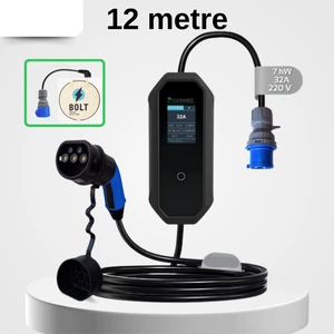 Taşınabilir Şarj Cihazı 7 Kw / 32A / Türkçe Menü / Tip-2 / 3X32A Fiş / 12M / 220V Ac / Ev Tipi Dönüştürücü Kablo ve Taşıma Çantası Hediyeli