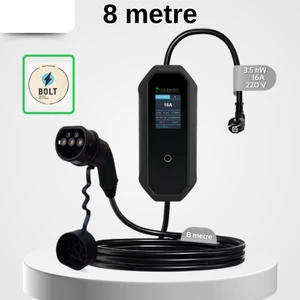 Taşınabilir Şarj Cihazı 3.5 Kw / 16A / Türkçe Menü / 8m Kablolu / Tip-2 / Ev Tipi Schuko Fiş / 220V Ac / Taşıma Çantası Hediyeli
