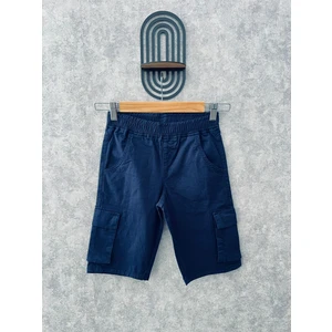 Erkek Çocuk Lacivert Beli Lastikli Keten Kargo Cep Kapri