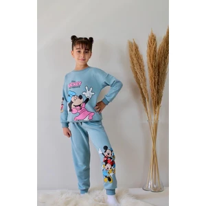 Matu Kids Mavi Kız Çocuk Mickey Mouse Baskılı 3 Iplik Alt Üst 2'li Eşofman Takım 3/10 Yaş