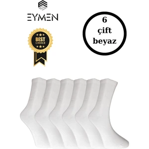 Eymen Socks 6'lı Paket Unisex Kolej & Tenis Çorabı Düz Renk Beyaz | Pamuklu Uzun (Kadın & Erkek)