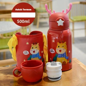 Kırmızı Renk Premium Paslanmaz Çelik Figürlü Askılı Çocuk Termos, 500 Ml, ( 24+ Ay)
