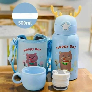 Mavi Renk Premium Paslanmaz Çelik Figürlü Askılı Çocuk Termos, 500 Ml, ( 24+ Ay)