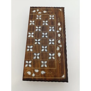 Sedef Kakma Telkari Işlemeli El Işçiliği Orta Boy Ahşap Tavla - Açık Renk (20X40 Cm)