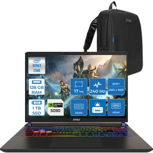 Msı Vector 17 Hx Aı A2XWJG-079TR Intel Core Ultra 9-275HX Aı 128GB 1tb SSD RTX5090/24GB 175W 17 Inç 2k Qhd+ 240Hz IPS Freedos Taşınabilir Bilgisayar ZM079TRF43128G + Zettaçanta