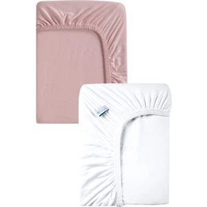 60X120CM %100 Pamuk Pembe - Beyaz Lastikli Bebek Çarşafı