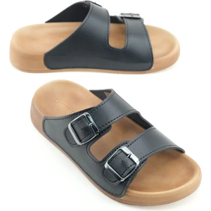 Kadın Yazlık Suni Deri Iki Kemer Cırt Cırtlı Ayarlanabilir Rahat Taban Günlük Terlik